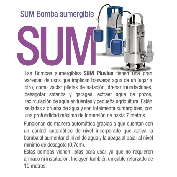 Pluvius Bomba Sumergible Acero Inox 900w Agua Sucia Sums900a